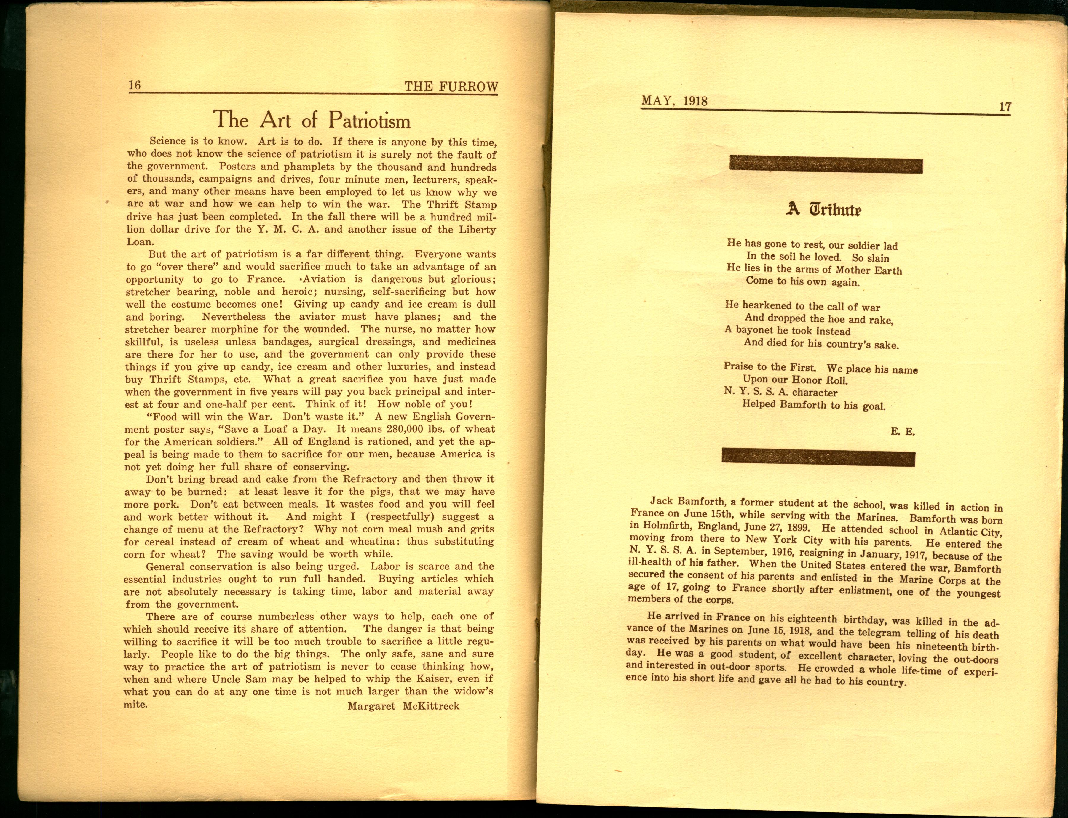 Furrow May 1918 Art of Patriotism and A Tribute